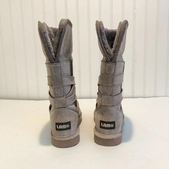 LAMO Leather Suede Sheepskin Round Toe Cream Tan High Winter Boots Women's - Picture 5 of 9